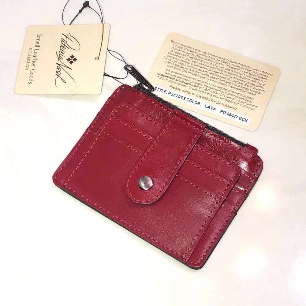 Patricia Nash Cassis Distressed Vintage Leather Card Wallet Case Color Lava NWT